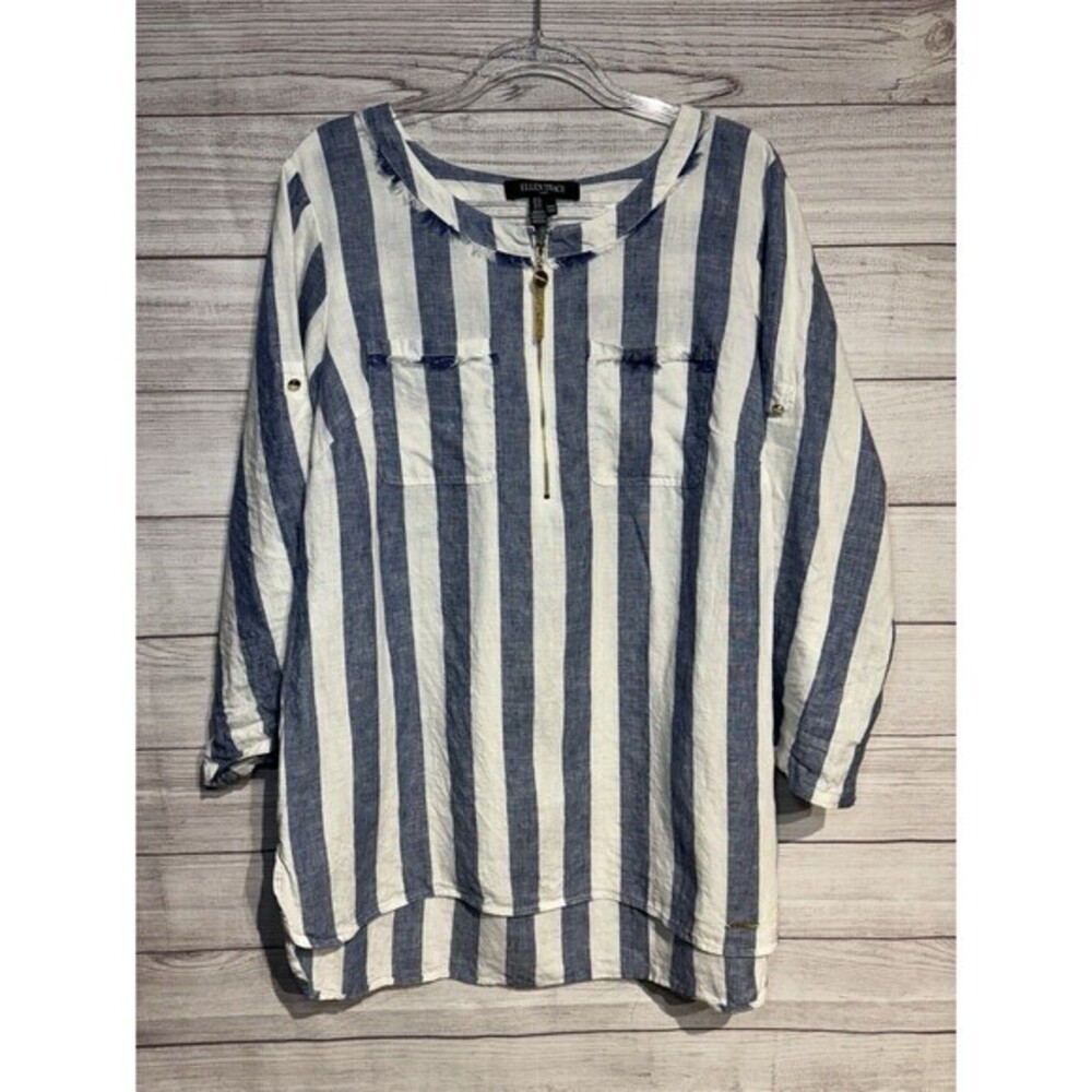 Ellen Tracy  100% LINEN women's 3/4 roll-tab sleeve linen top Sz 1X